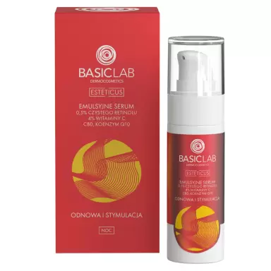 Emulsyjne serum z 0,5% czystego retinolu, 4% witaminą C, CBD i koenzymem Q10 | BasicLab