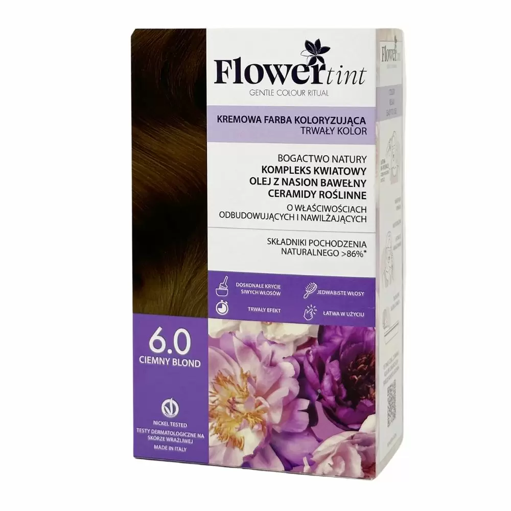 Kremowa farba koloryzująca do włosów 6.0 - Ciemny blond | FlowerTint